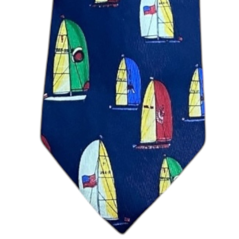 Lands’ End 100% Silk Men’s Navy Neck Tie - Made In Usa - Sailing Ships - Necktie